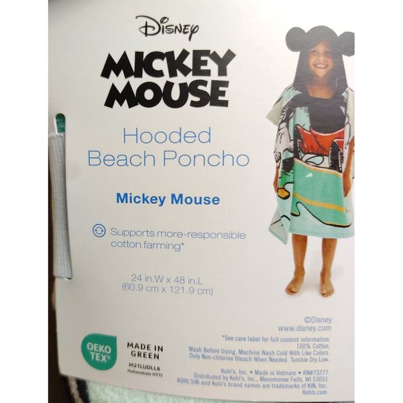 Disney Mickey Mouse Surfer Hooded Beach Poncho For Kids - Picture 4 of 5